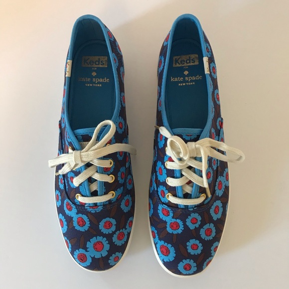 Kate Spade Keds Kick Peacock Blue floral sneakers - Picture 2 of 10
